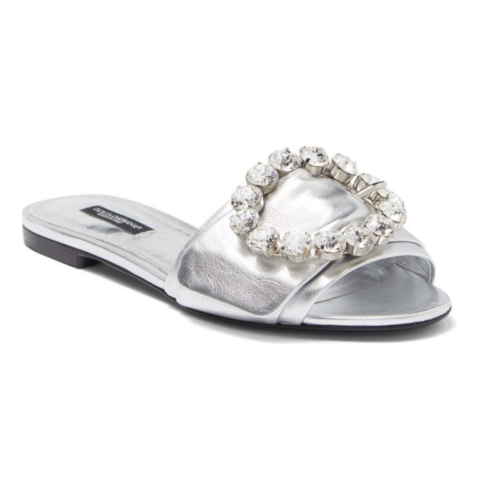 NWT 100% Dolce & Gabbana Metallic Silver Crystal Sandals